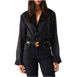 CISSA Women's Navy Sheer Stripe The Men's Button-Front Shirt Size M/L